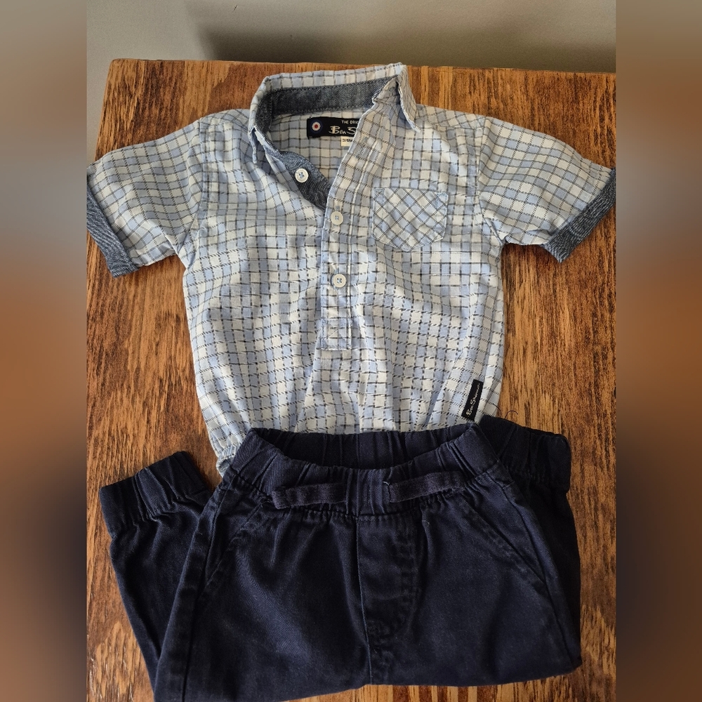 Ben Sherman Blue and White Checkered Kids Button Down Shirt Set